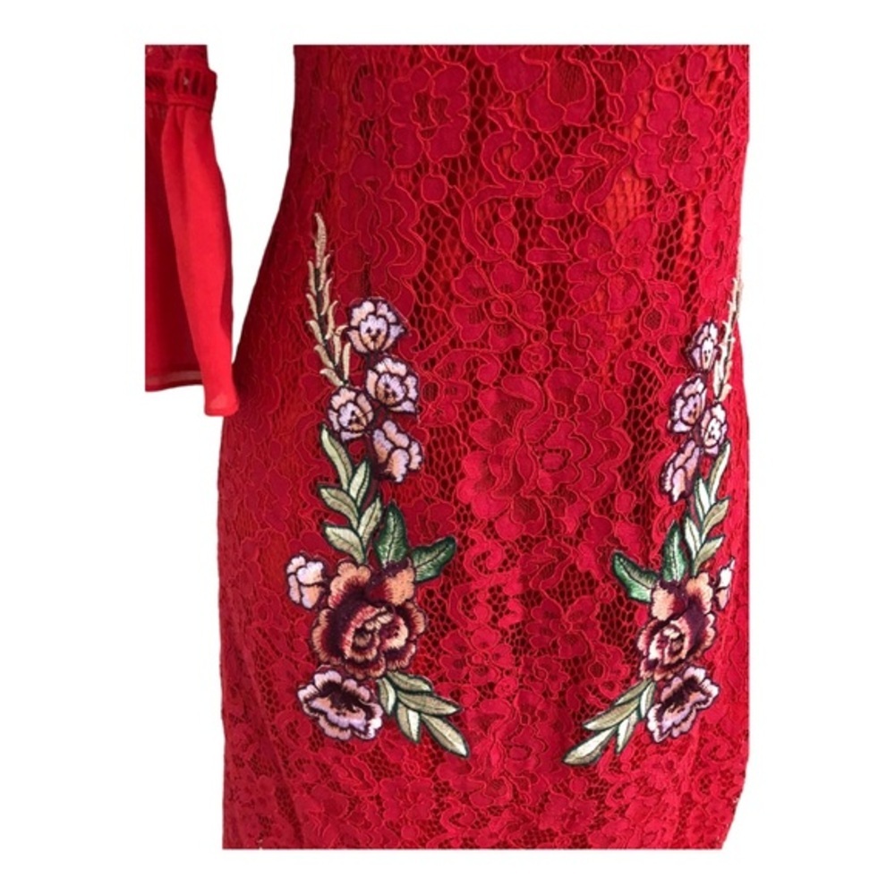 Ava Rose red lace peplum bell sleeve embroidered fitted sheath dress size small - Picture 5 of 12